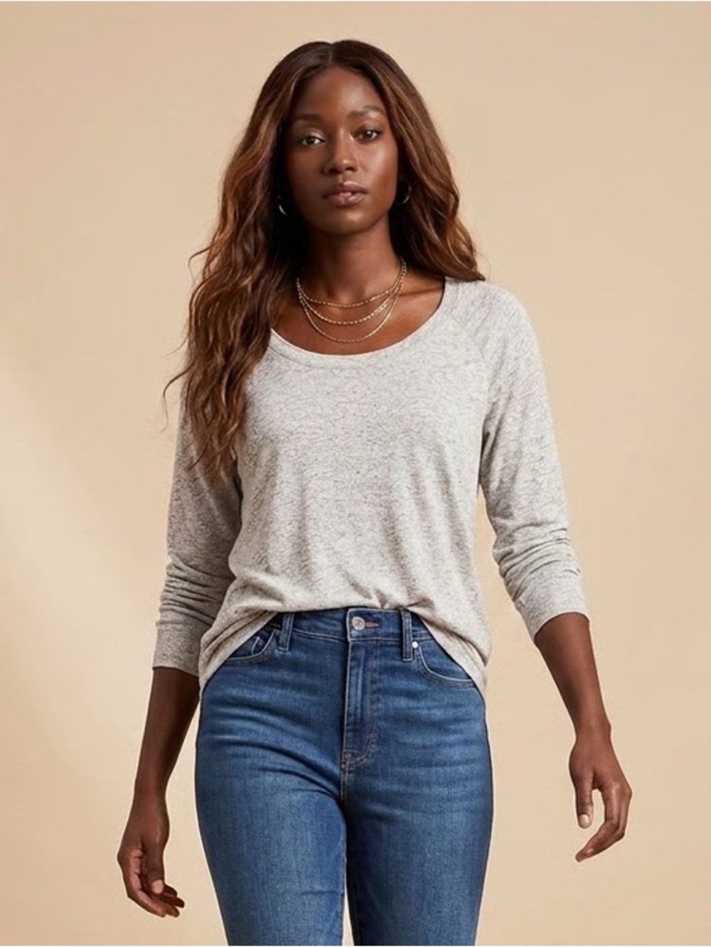 ATHLETA | Heather Gray Moonlight Mile Linen Blend Long Sleeve Tee - Sz XL